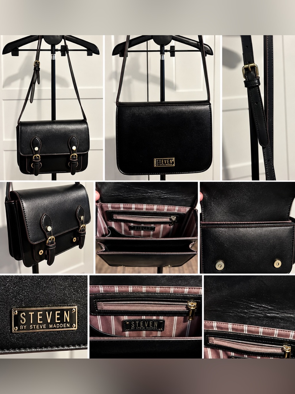 Steven by Steve Madden Black Leather Crossbody Satchel Bag